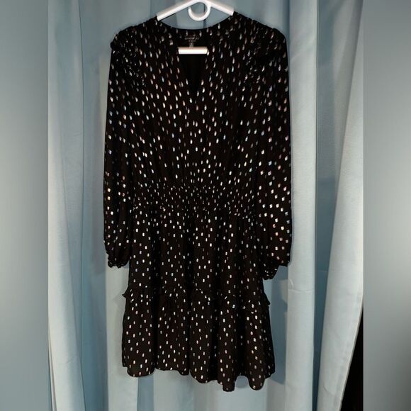 Anthropologie Current Air Ruffled Metallic Rainbow Dot Mini Dress S - Picture 1 of 8